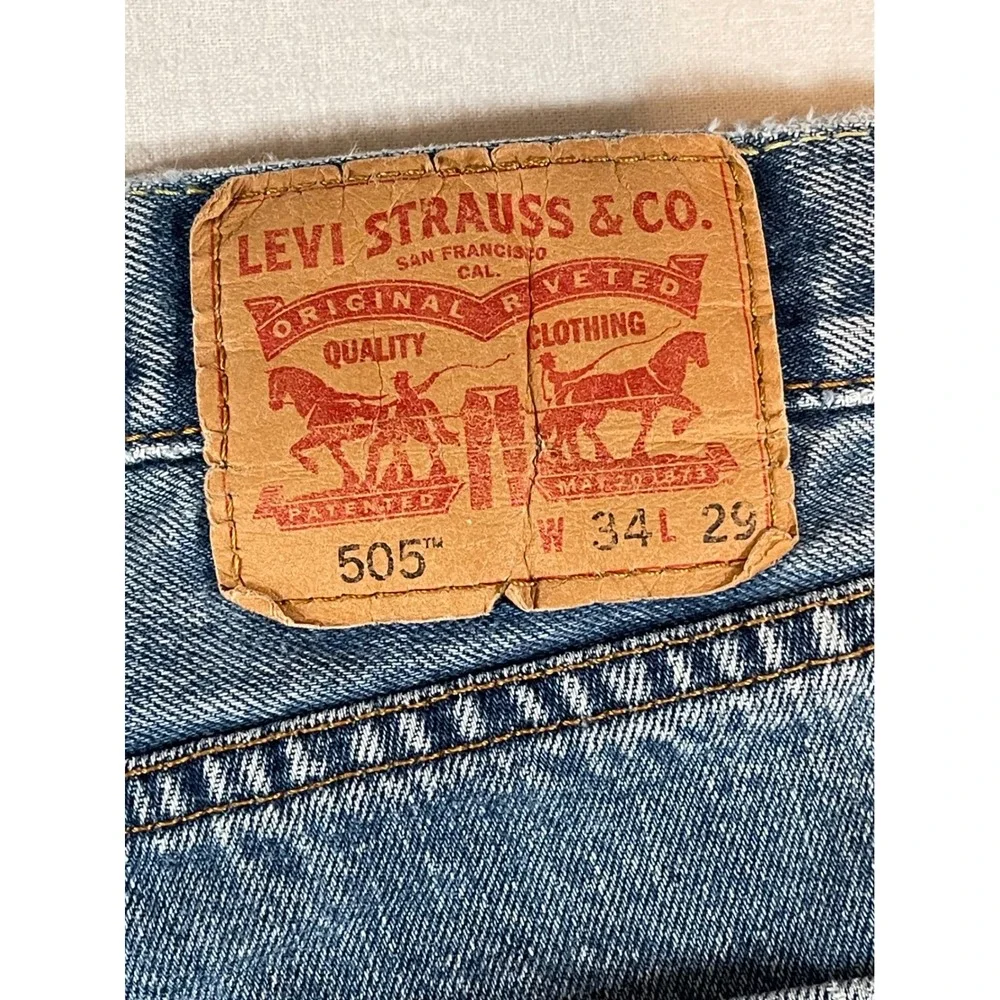 Levis 505 Regular Fit Straight Leg Blue Denim Jeans Mens 34x29